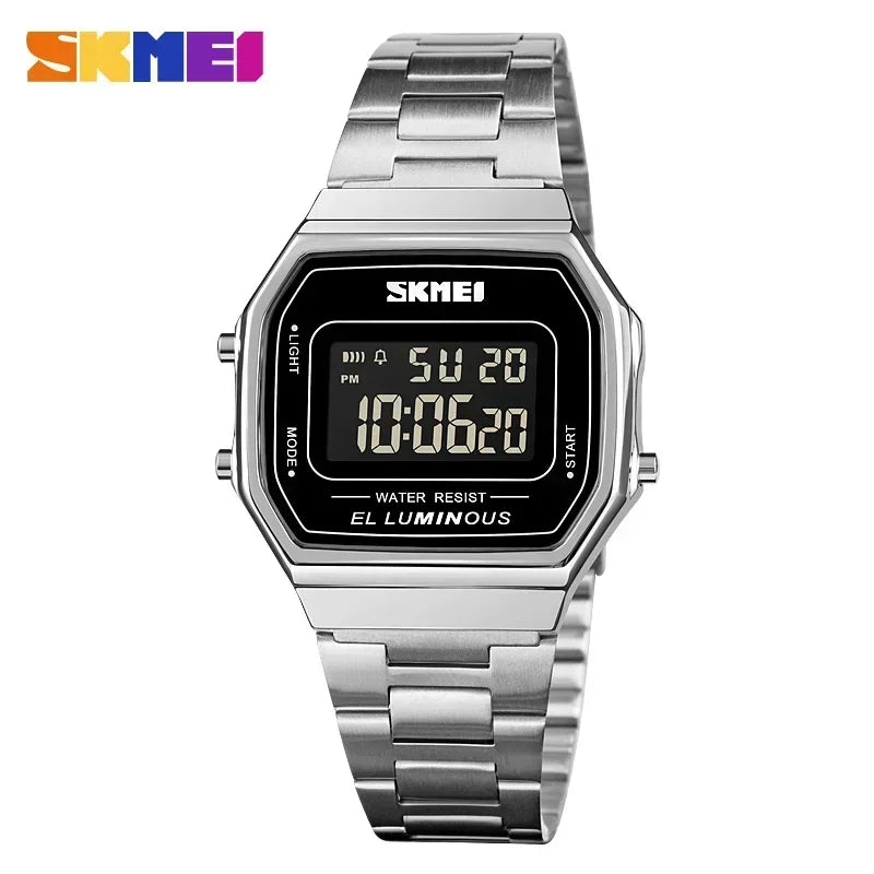 Retro LED Digital Watch – Stainless Steel Wristwatch for Men