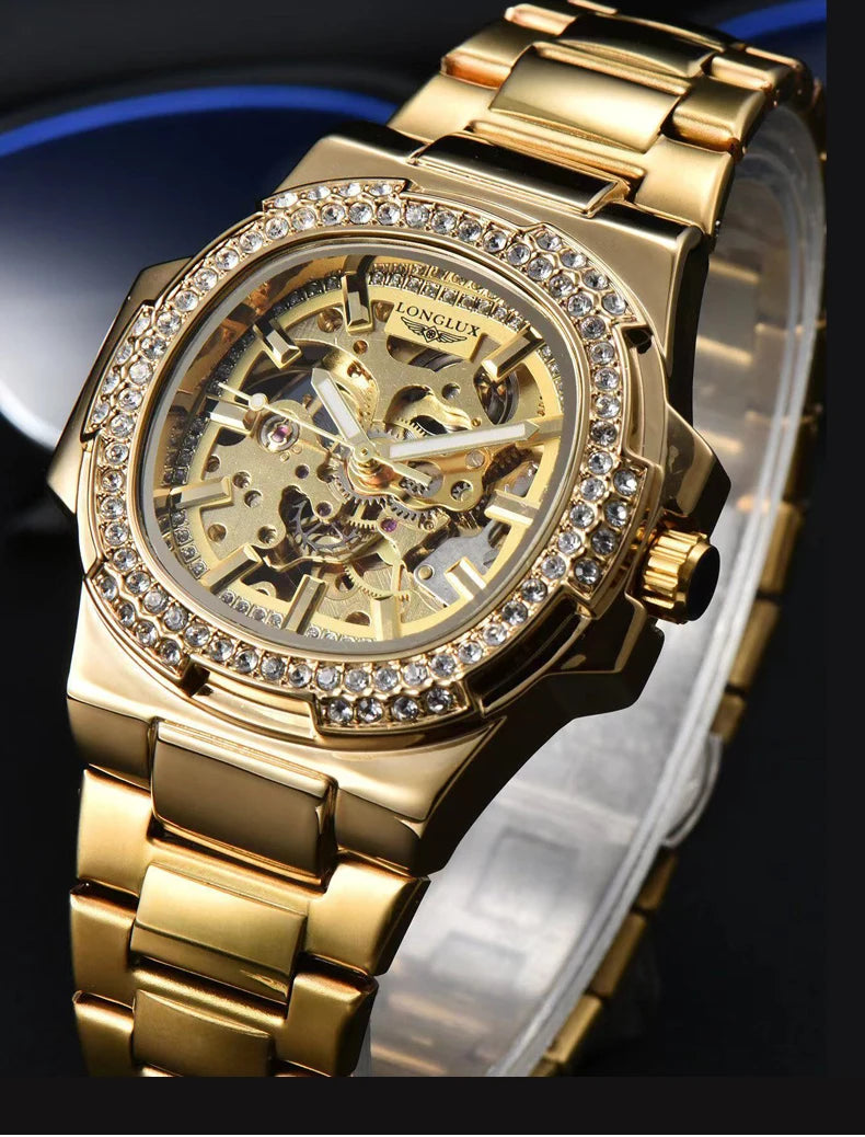Skeleton Automatic Watch – Luxury Stainless Steel Diamond for Men