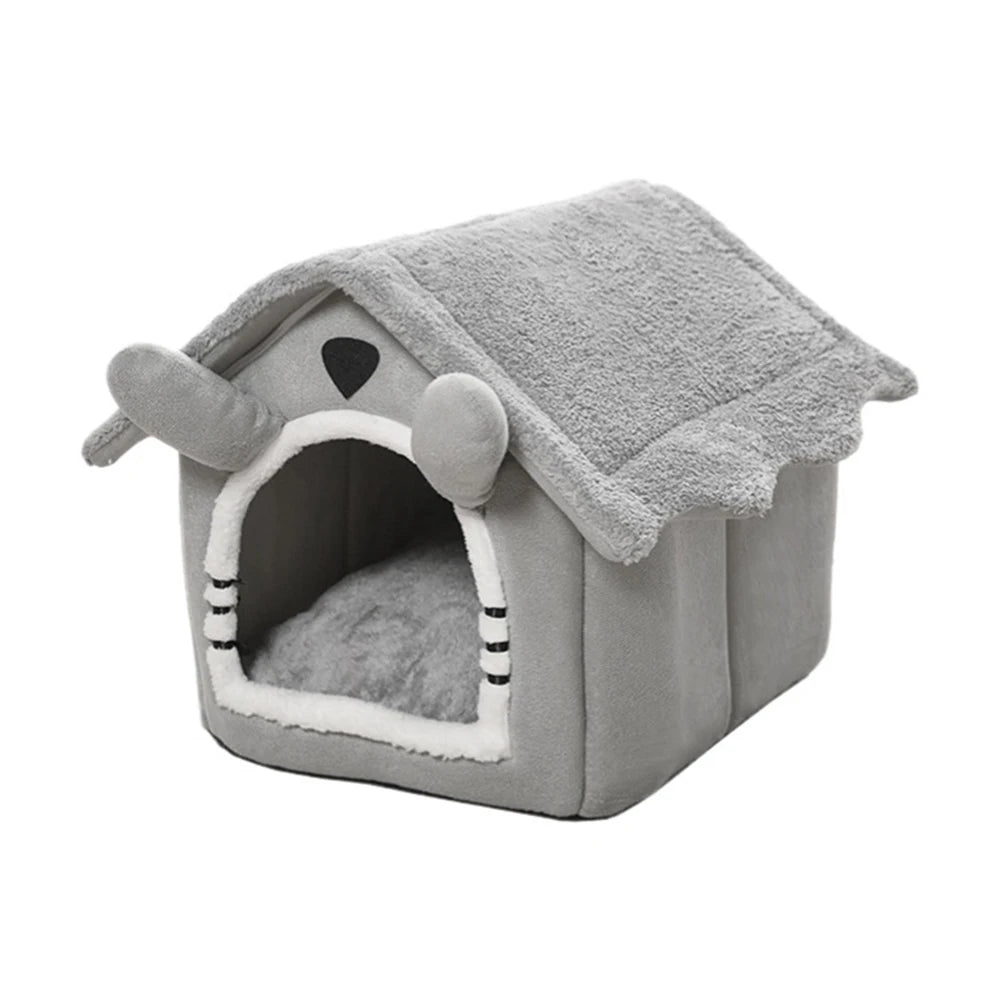 Detachable Gray Cat House – Semi-Enclosed Washable Shelter for Winter