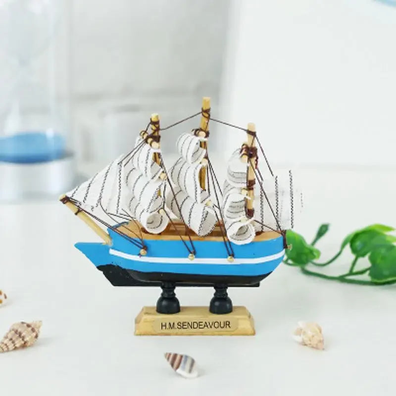 Mediterranean Wooden Boat Decor – Nautical Ship Ornament for Home Decoration