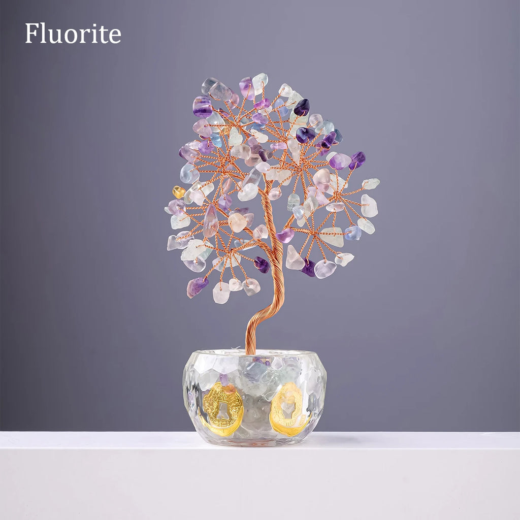 Natural Crystal Tree of Life Ornament – Crushed Stone Decor for Home Office