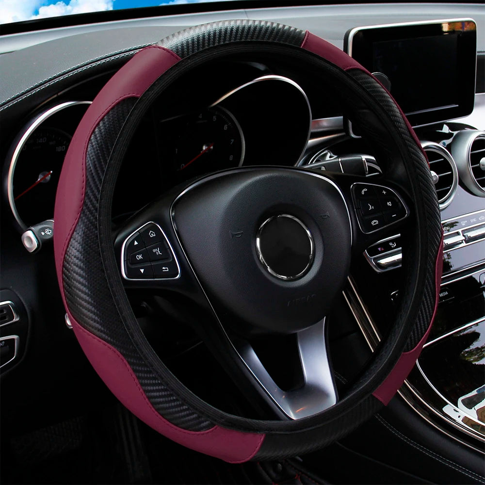 Carbon Fiber Steering Wheel Cover – 15 Inch Non-Slip Auto Accessory