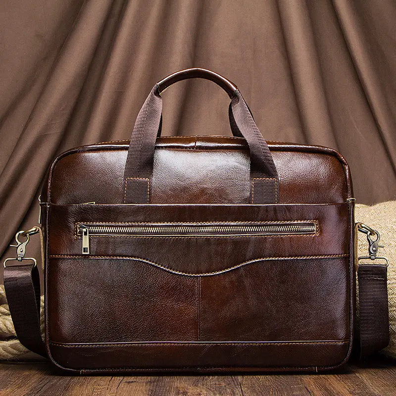 Genuine Leather Men Briefcase – Professional Laptop Messenger for Business