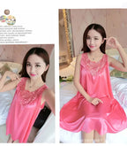 Ice Silk Sleep Dress – Plus Size Women's Tank Nightgown for Summer Housewear