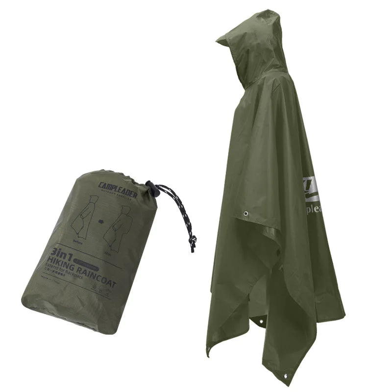 3-in-1 Waterproof Rain Poncho – Hooded Rainwear for Camping and Hiking