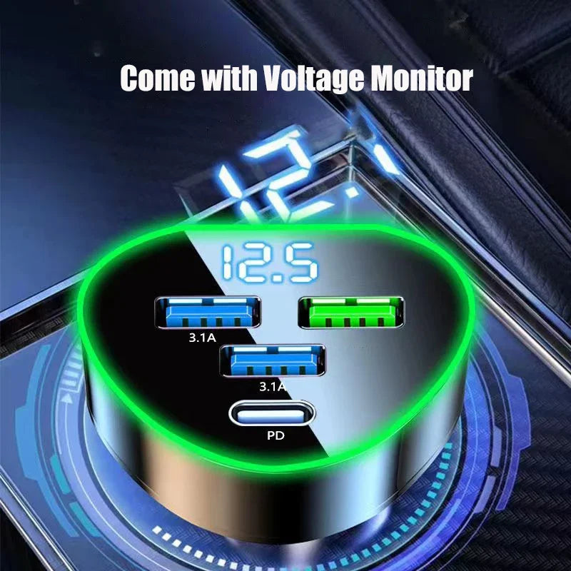 USB C Car Phone Charger – Fast Charging Adapter with LED Voltage Display