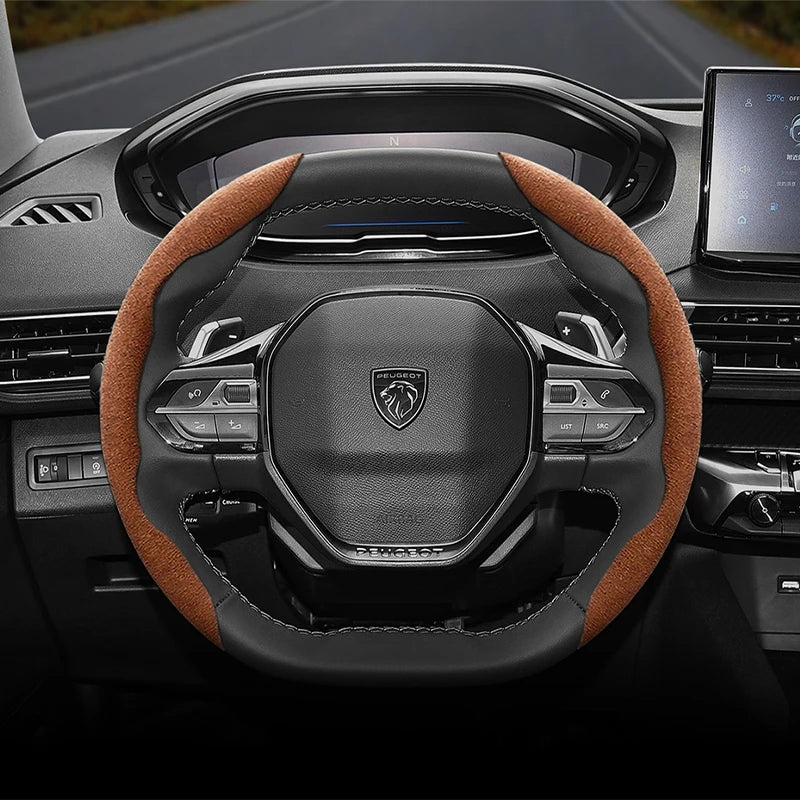 Suede Steering Wheel Cover – Anti-Slip Segmented Grip for Peugeot Vehicles