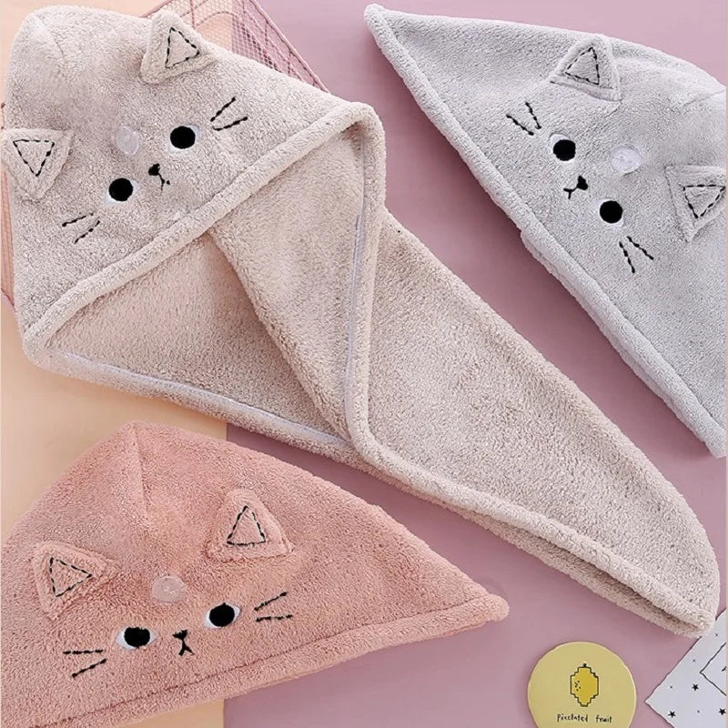 Microfiber Cat Ear Hair Towel – Quick Dry Absorbent Turban for Bath and Shower