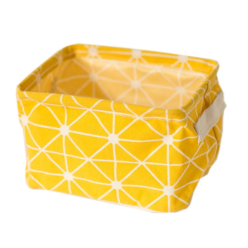 Foldable Cotton Linen Storage Basket – Small Desktop Organizer for Home