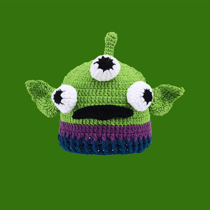 Knitted Monster Balaclava – Green Devil Hat for Halloween Cosplay Costume