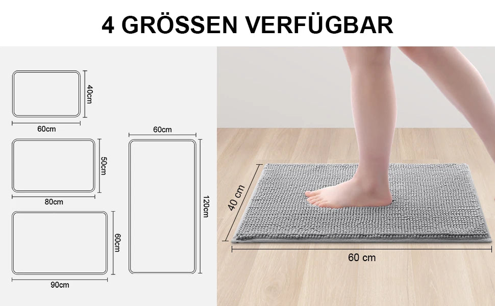 Chenille Bathroom Mat – Ultra Soft Absorbent Non-slip Rug for Shower Floors