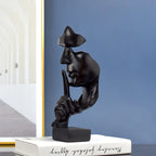 Abstract Thinker Resin Statue – Gold Silence Face Sculpture for Home Decor