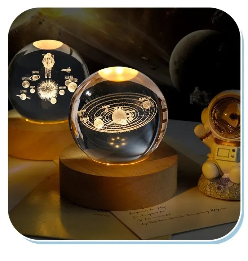 Galaxy Crystal Sphere Night Light – Clear Glass Globe for Home Decor