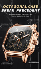 Square Leather Chronograph Watch – Waterproof Quartz Timepiece for Men