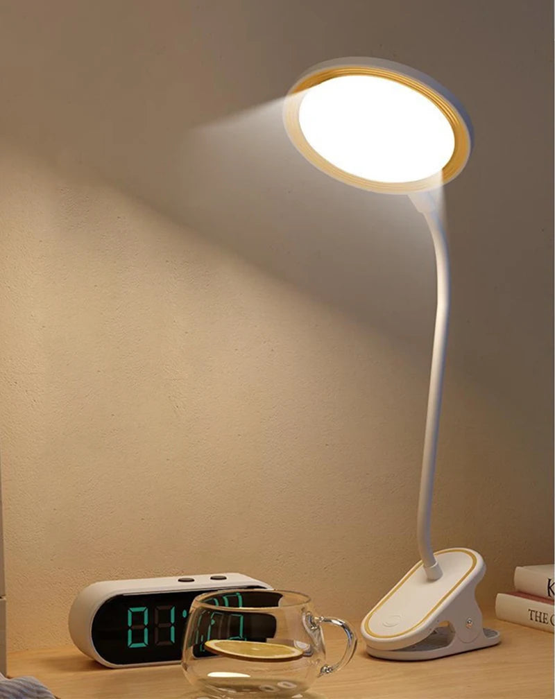 Rechargeable Clip-On LED Desk Lamp – Eye-Protection Light for Bedside Reading