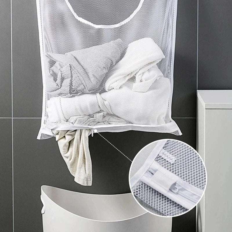 Foldable Mesh Laundry Basket – Wall Hanging Storage for Bathroom Organization