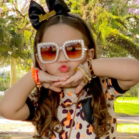 Rhinestone Square Sunglasses – UV400 Kids Eyewear for Outdoor Sun Protection
