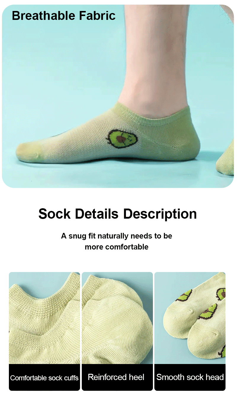 Avocado Crew Ankle Socks – Breathable Kawaii Cotton for Women's Fashion