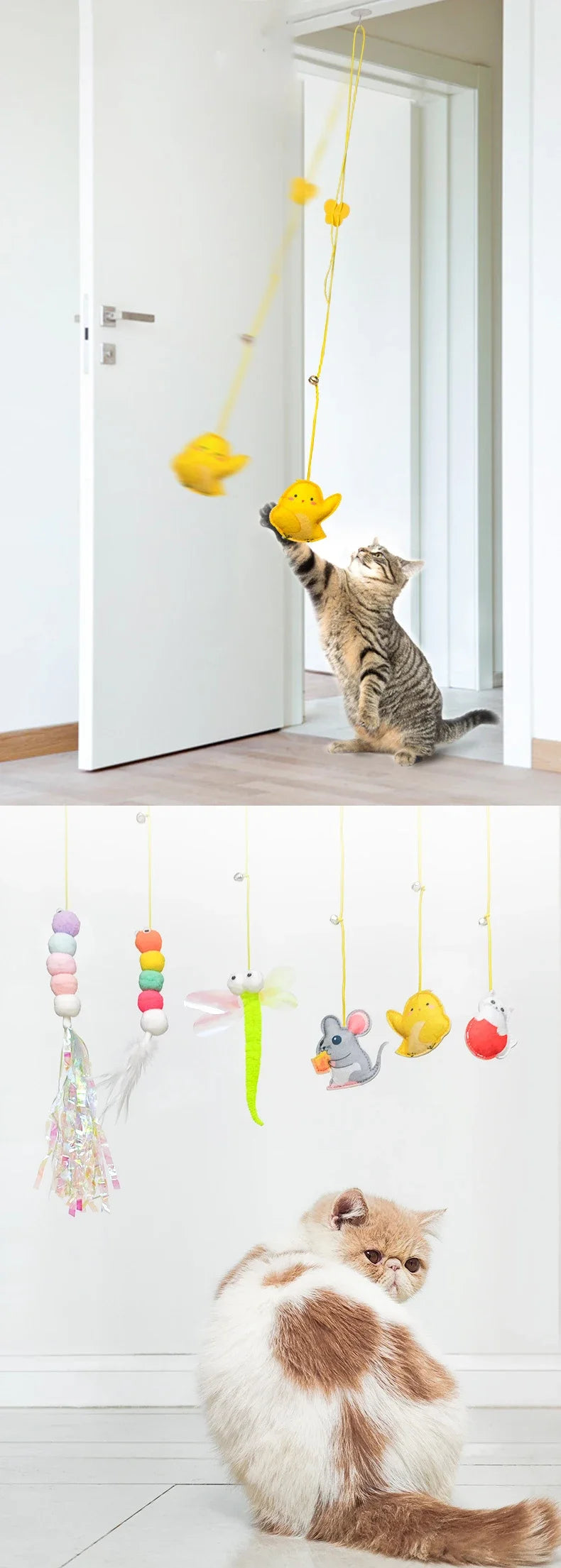 Hanging Door Cat Teaser Toy – Elastic Feather Wand for Boredom Relief