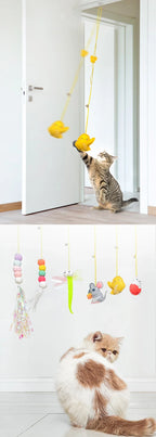 Hanging Door Cat Teaser Toy – Elastic Feather Wand for Boredom Relief