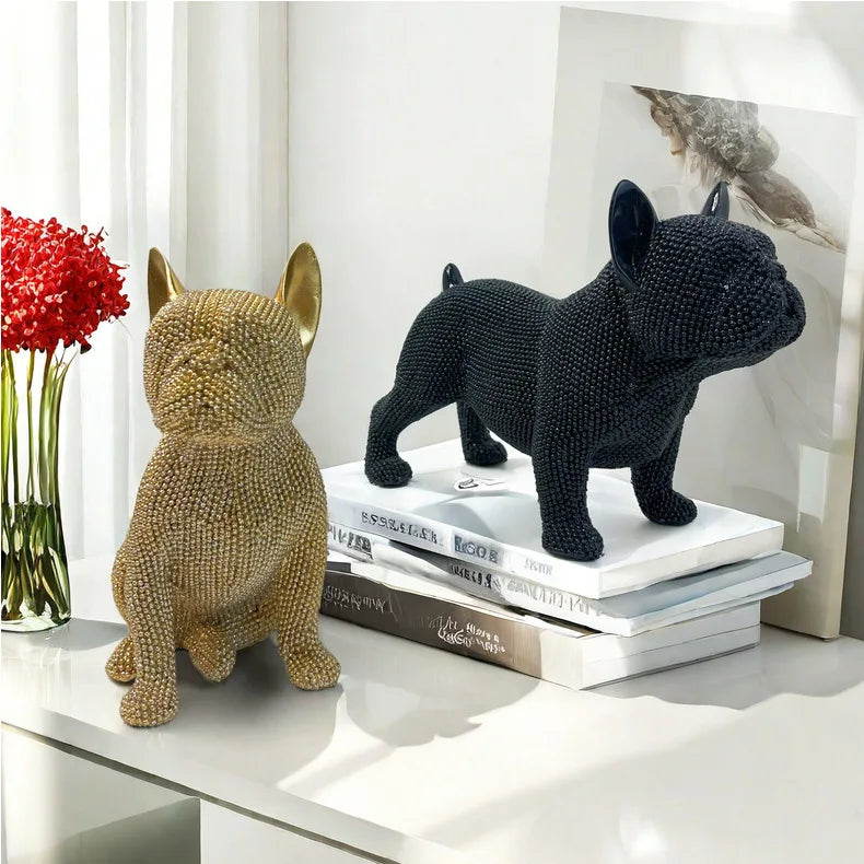 Beaded French Bulldog Resin Statue – Colorful Animal Decor for Home Office