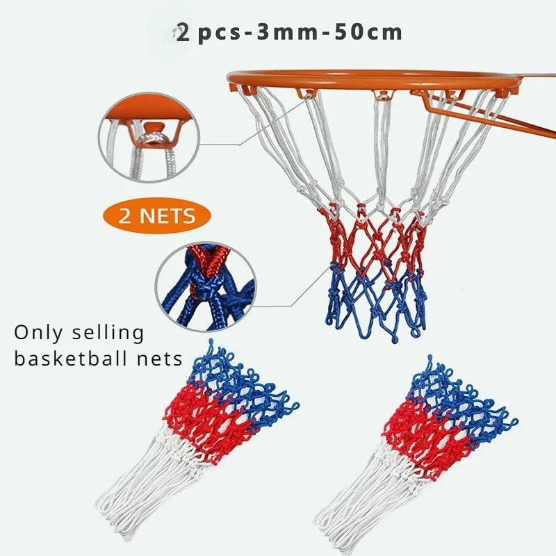 Tri-Color Basketball Net – Heavy-Duty Nylon Rim for Outdoor Sports