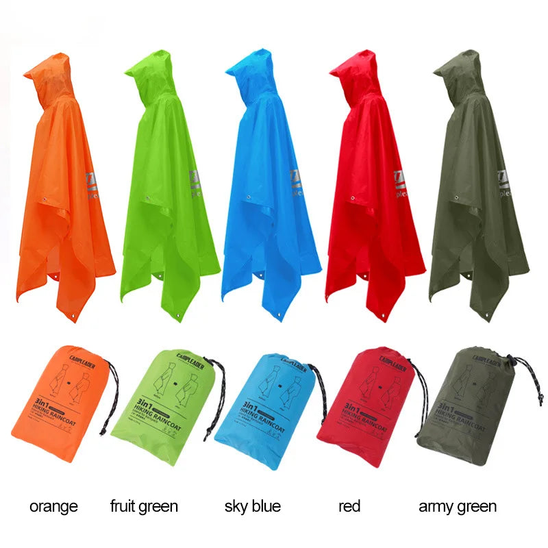 3-in-1 Waterproof Rain Poncho – Hooded Rainwear for Camping and Hiking