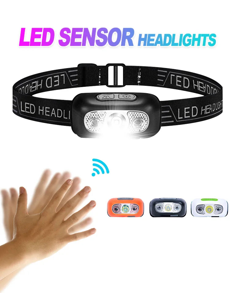 Rechargeable LED Headlamp – Waterproof Motion Sensor Torch for Outdoor Camping