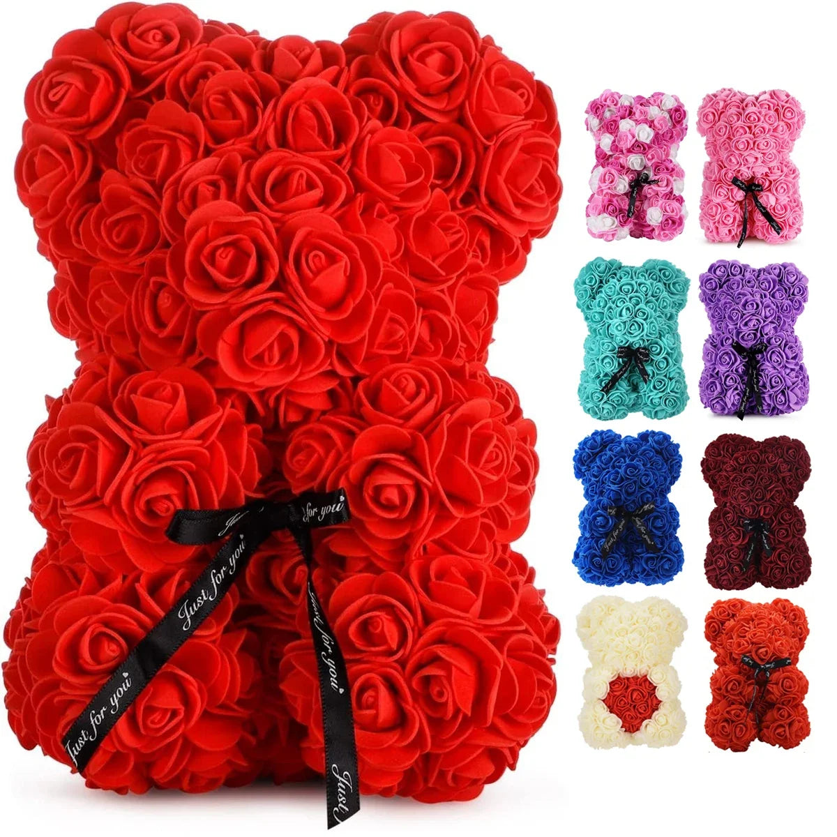 Artificial Rose Teddy Bear – 25cm Flower Figurine for Anniversary Gifts