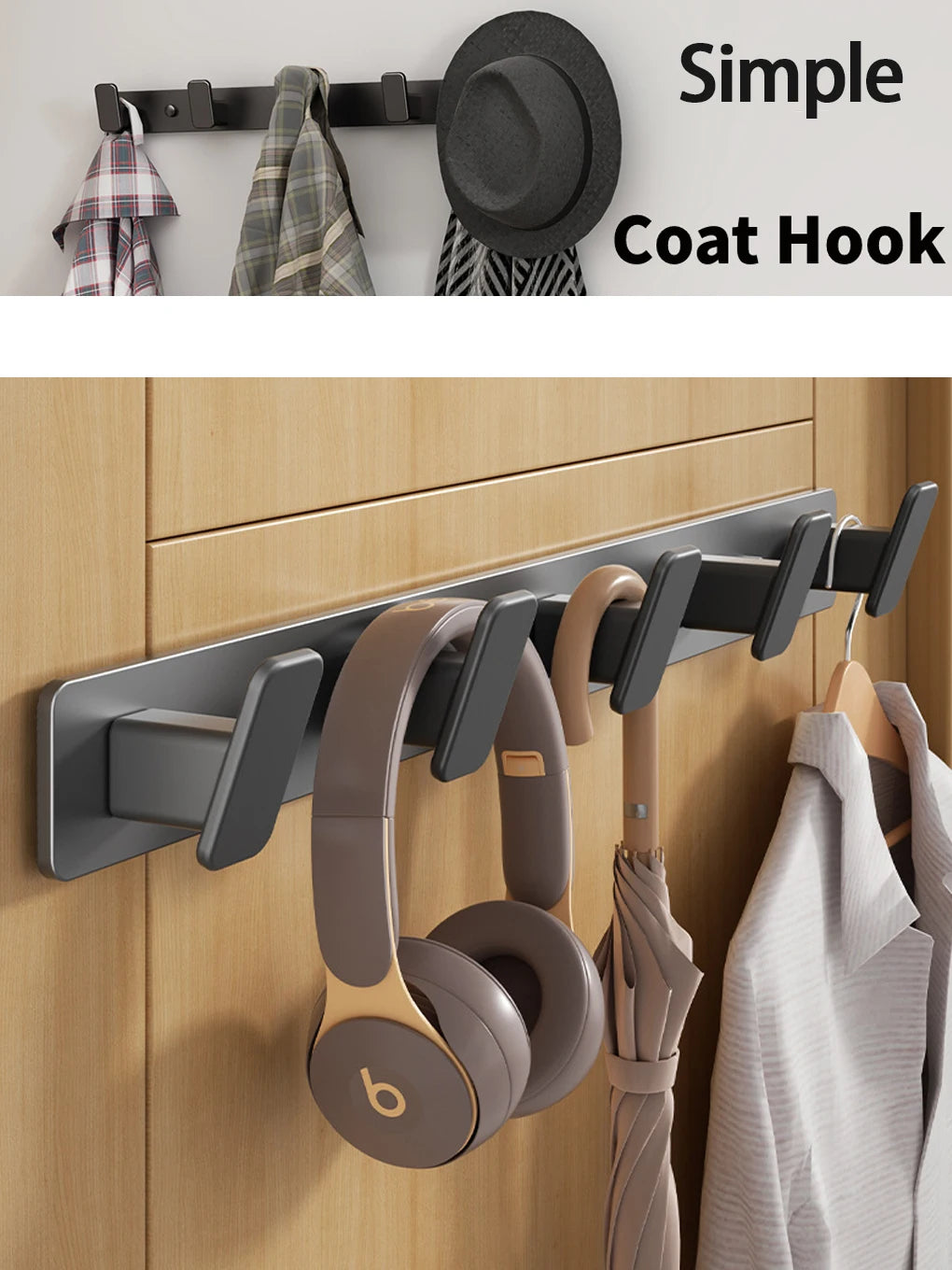 Black Metal Wall Coat Rack – 5 Hook Organizer for Hat Towel and Bag Storage
