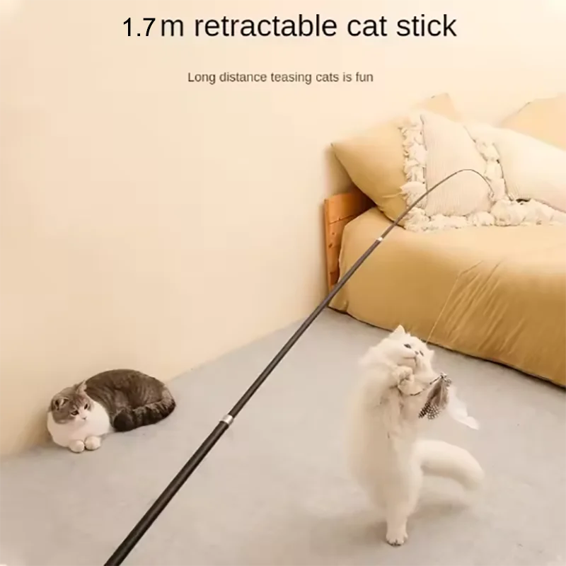 Telescopic Carbon Fiber Cat Wand – 1.8m Interactive Feather Toy for Pet Play