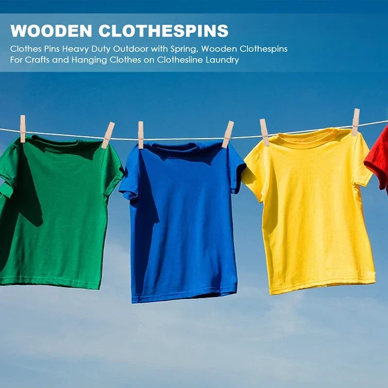 Heavy Duty Wooden Clothes Pins – Spring Clothespins for Laundry and Crafts