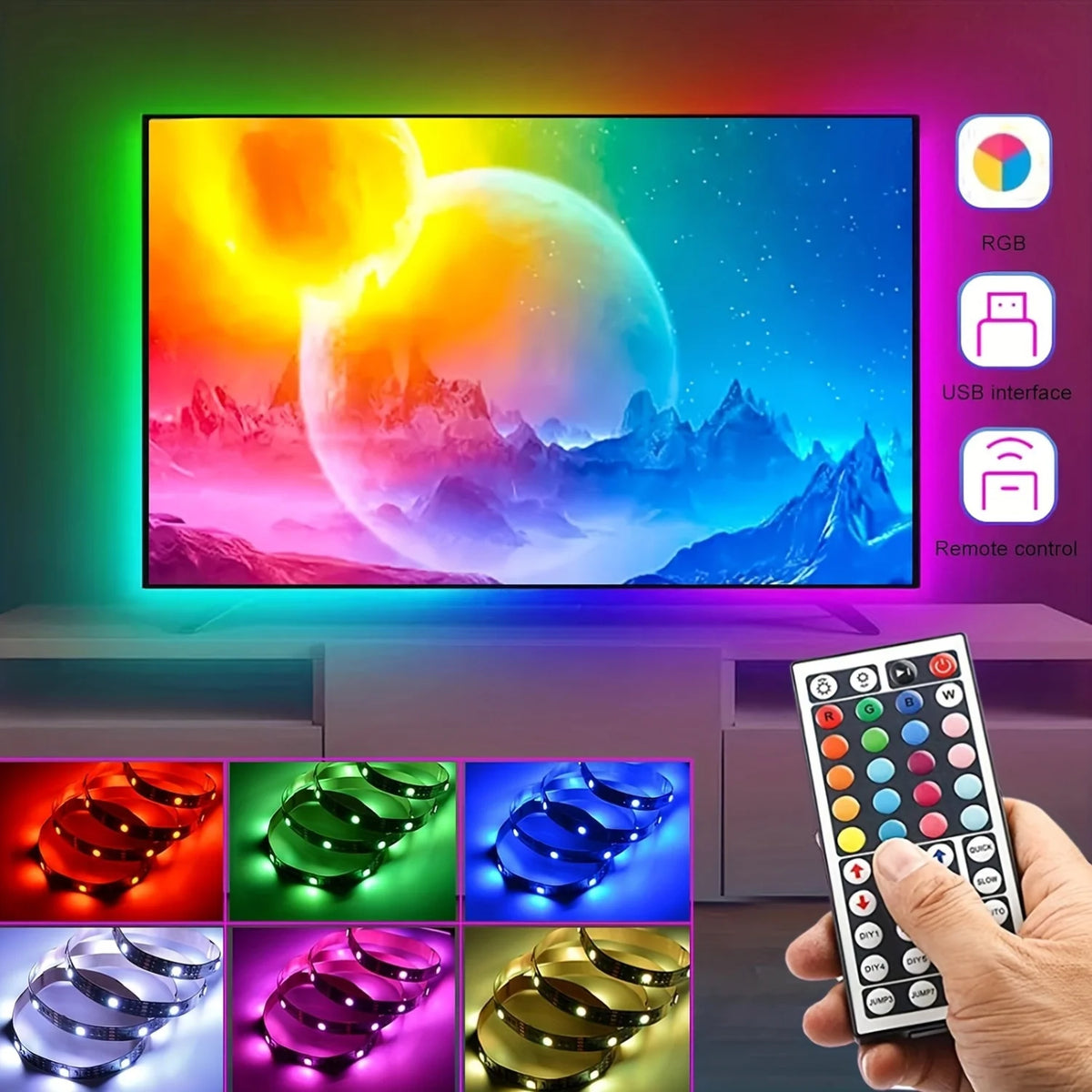 Bluetooth LED Strip Lights – RGB Color Changing Tape for TV Bedroom Lighting