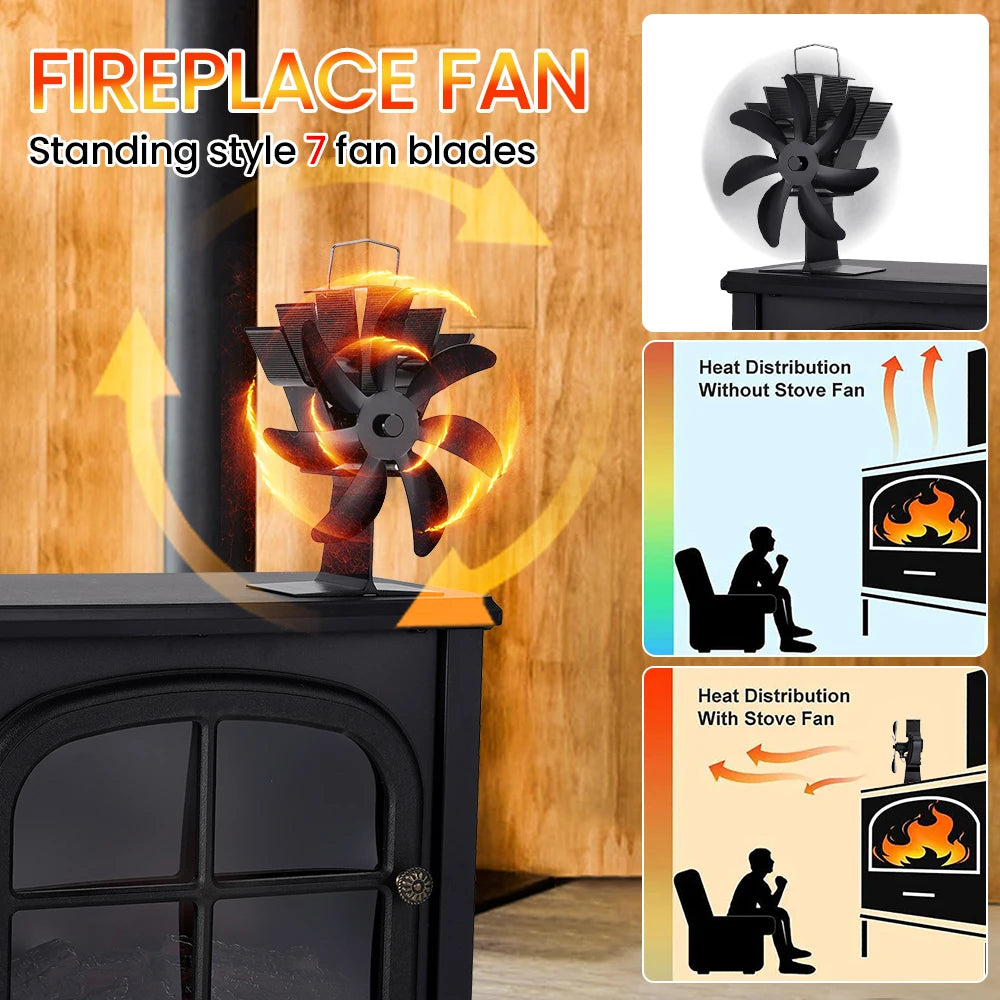 7-Blade Heat Powered Stove Fan – Silent Aluminum Eco-Fan for Log Wood Burners