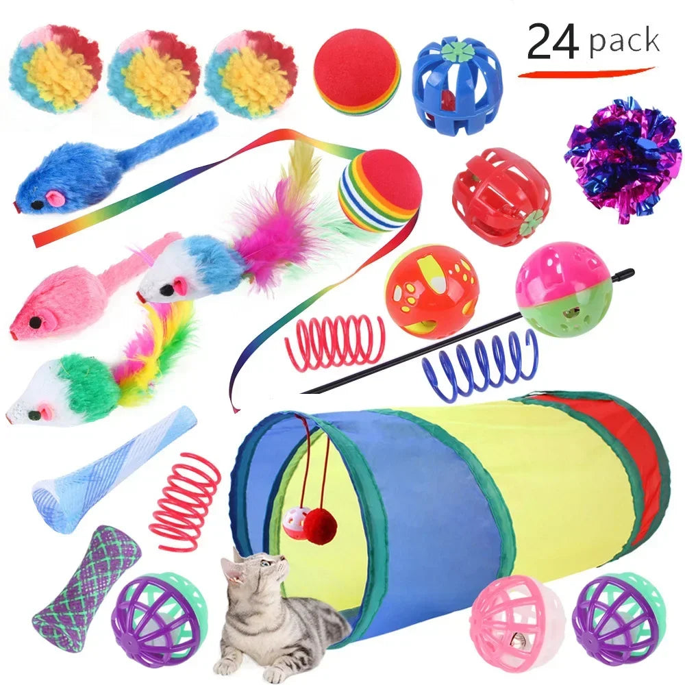 Interactive Cat Play Tunnel – Foldable Mouse and Fish Toy Set for Pets