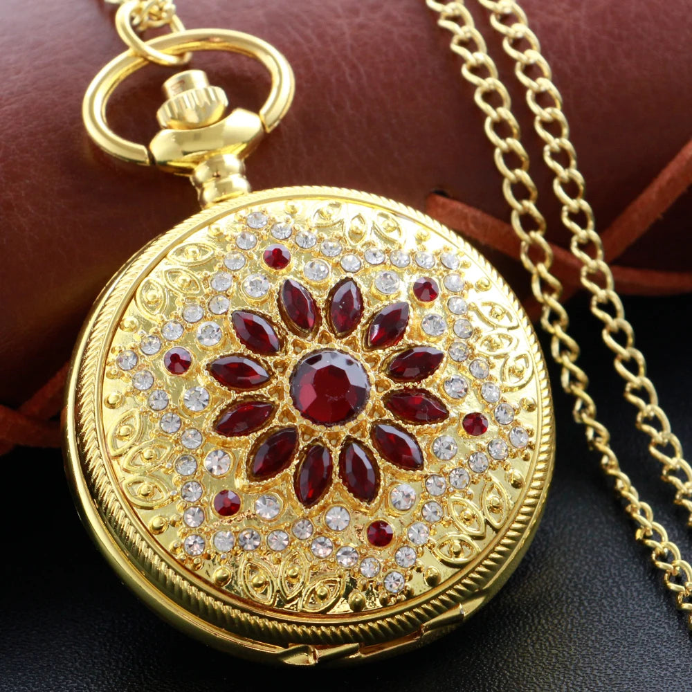 Emerald Diamond Pocket Watch Necklace – Luxury Gold Pendant for Gift