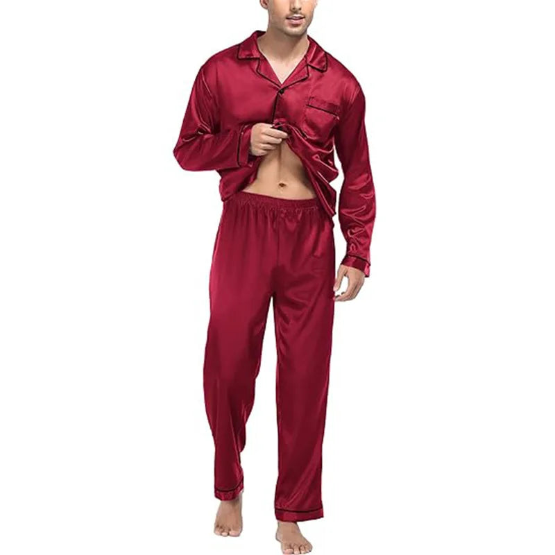 Silk Long Sleeve Pyjama Set – Plus Size Sleepwear for Men