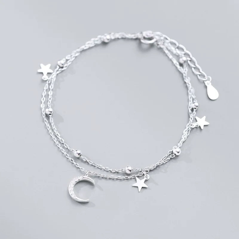 Sterling Silver Star Moon Bracelet – Vintage Crystal Jewelry for Women