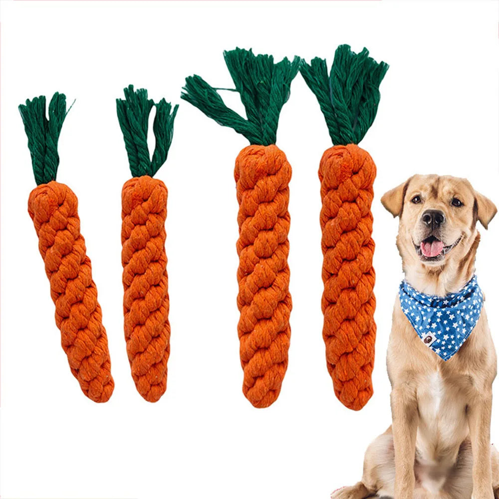 Braided Carrot Cotton Rope – Durable Molar Chew Toy for Puppy Teeth Cleaning