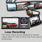 Triple Lens Dash Cam – 1080P Front and Rear Vehicle Recorder for Night Vision