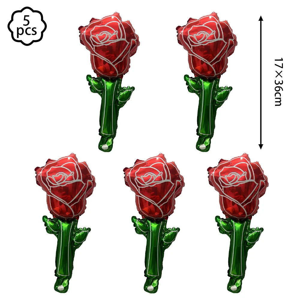 Red Rose Foil Balloon – Romantic Floral Decor for Valentine's Day Weddings
