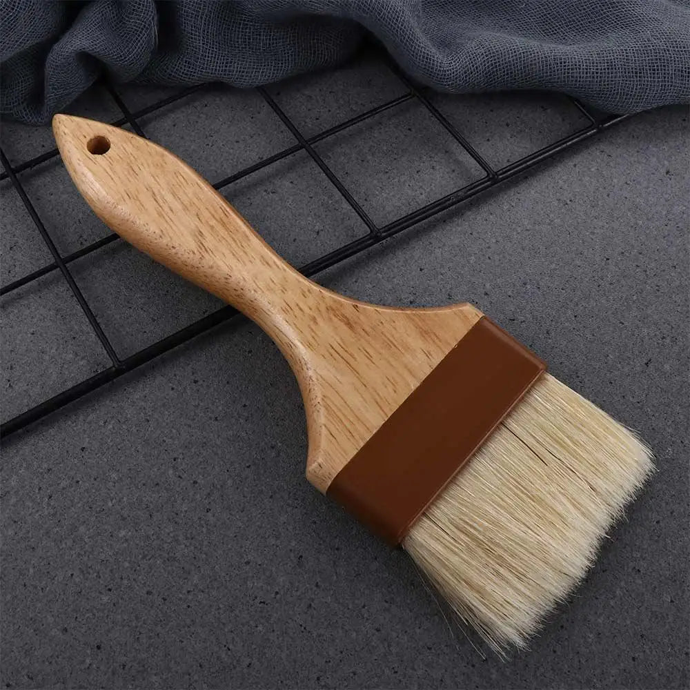 Wooden Bristle Pastry Brush – Flat Oil Basting Tool for Baking and Barbecue