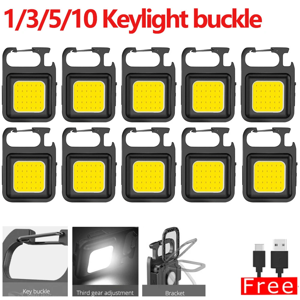 Mini COB Keychain Flashlight – Magnetic Rechargeable Light for Camping