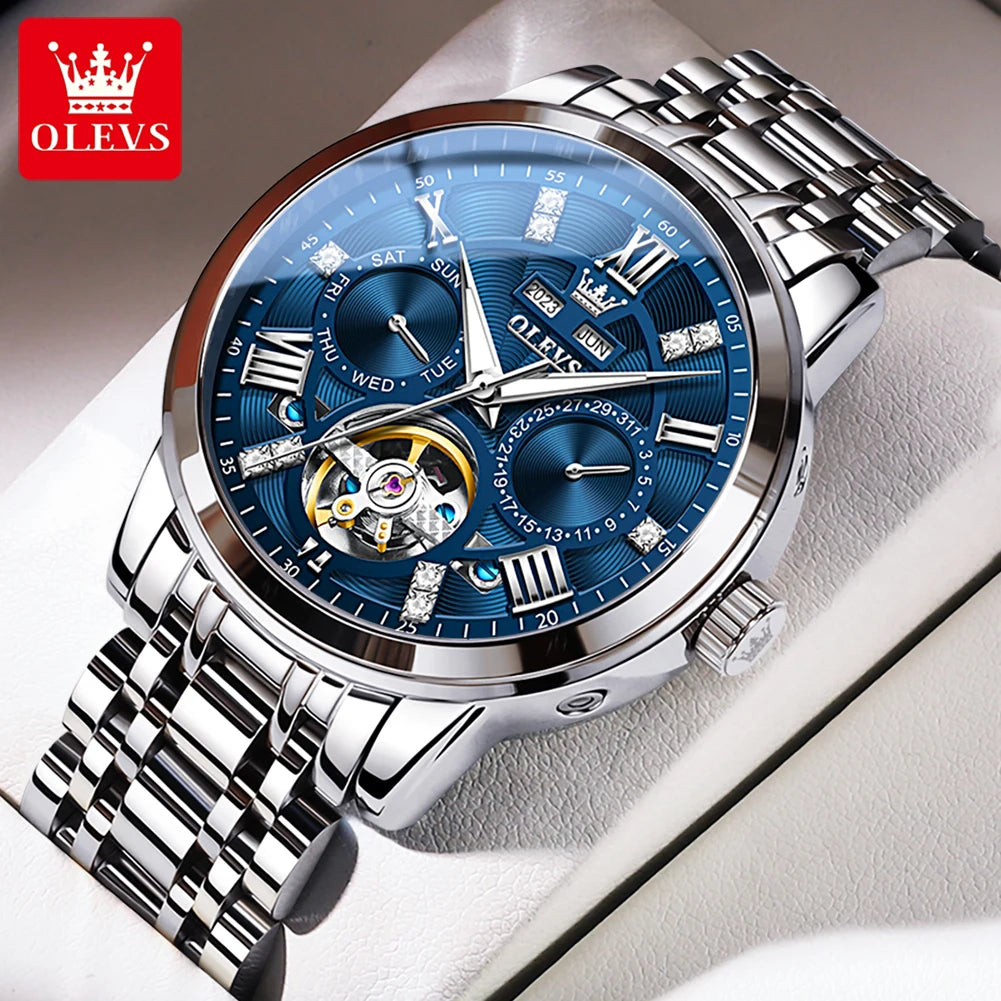OLEVS Automatic Mechanical Watch – Skeleton Flywheel for Men's Business Wear