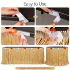 Tropical Hawaiian Table Skirt – Reusable Grass Fringe for Luau Party Decor