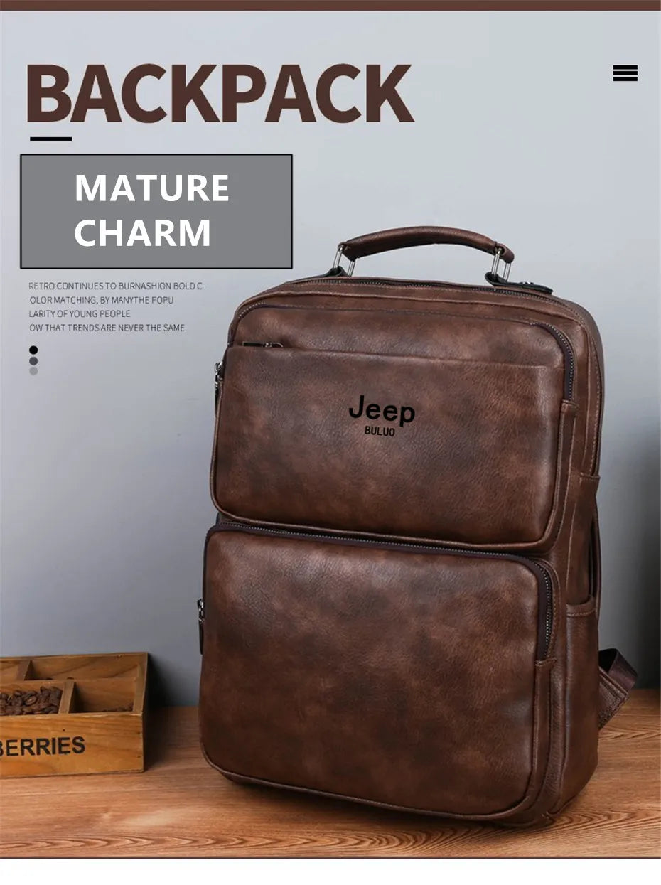 Split Leather Laptop Backpack – Large 14 Inch Travel Bag for Men