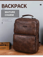 Split Leather Laptop Backpack – Large 14 Inch Travel Bag for Men