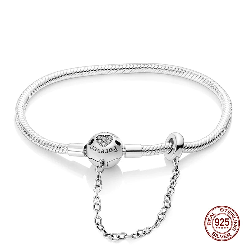 925 Sterling Silver Charm Bracelet – Adjustable Green Zircon for Birthday Gifts