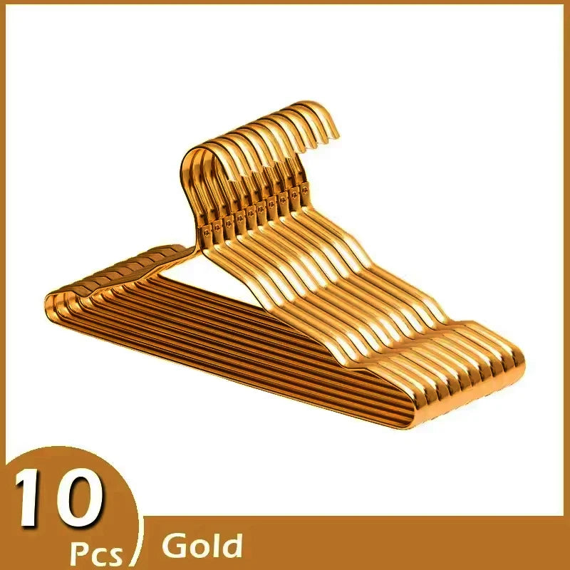 Golden Aluminum Alloy Coat Hangers – Durable Wardrobe Storage Organizer