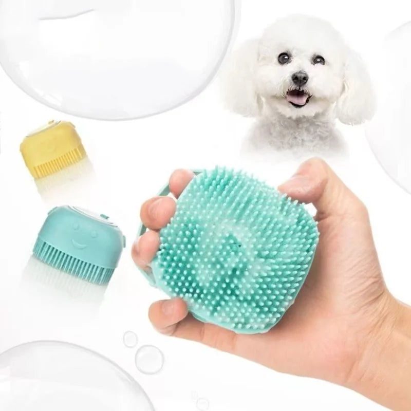 Silicone Pet Grooming Gloves – Shampoo Dispensing Brush for Dog Bathing